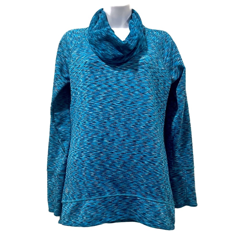 Athleta Cowl Neck Turquoise Heathered Fitted Sweatshirt | Size Small